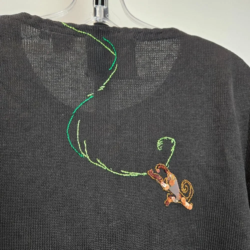 Vintage Michael Simon NY Novelty Cardigan Sweater Jungle Animal Monkey Y2K Large